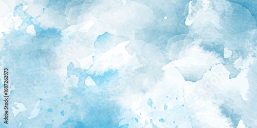 Abstract blue watercolor gradient paint grunge texture background. Stylist beautiful white clouds in natural bright .Abstract watercolor blue sky overlay effect, creating a calming abstract background