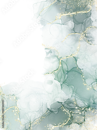 Abstrack green ink with gold glitter background