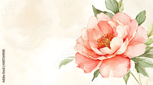 Peach Peony Watercolor Floral Design.