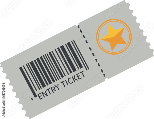 Entry ticket vector with barcode and star symbol for event admission and access control design element