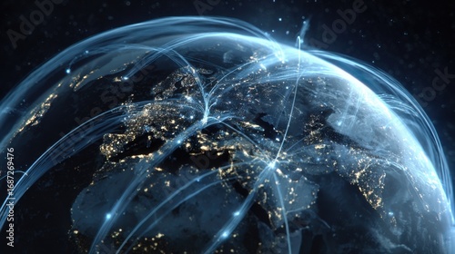 global network connections earth at night