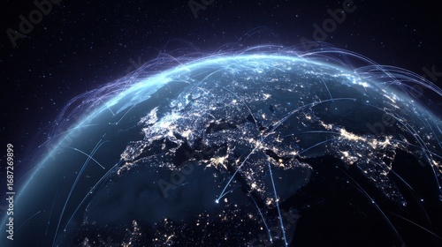 Fototapeta Naklejka Na Ścianę i Meble -  global network connections earth night