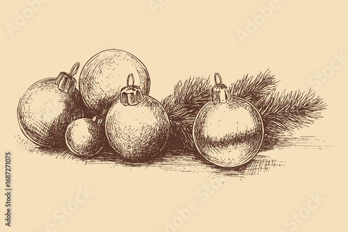 Christmas Ornaments illustration in a vintage style. This vector illustration can be used in any size you like for advertising, logos, and other work.