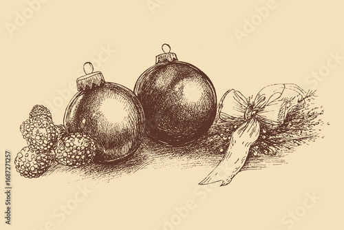Christmas Ornaments illustration in a vintage style. This vector illustration can be used in any size you like for advertising, logos, and other work.