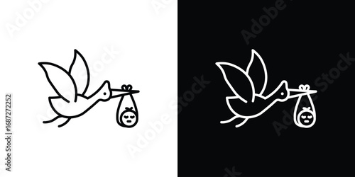 Stork with baby icon design elements pack. Vector symbols for UI Designs