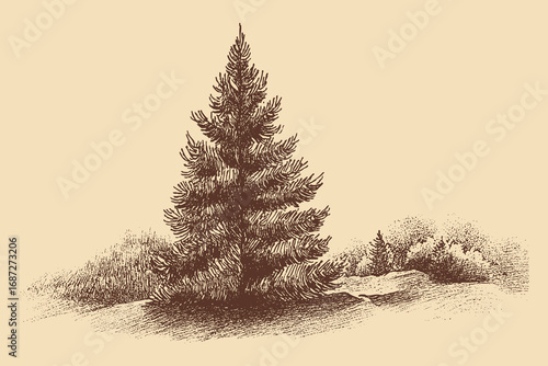 Christmas Tree illustration in a vintage style. This vector illustration can be used in any size you like for advertising, logos, and other work.