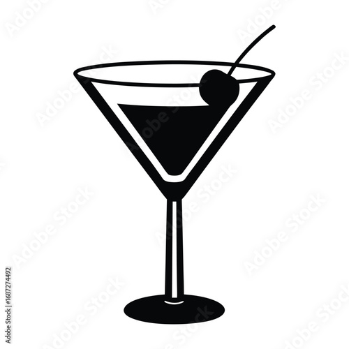 martini glass with cherry vector art