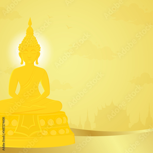 Buddhist holy day, Buddha statue square Poster asia thailand temple illustration