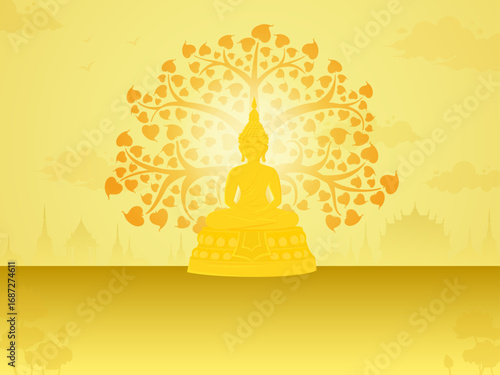 Buddhist holy day, Bodhi tree, Buddha landscape Poster asia thailand temple illustration