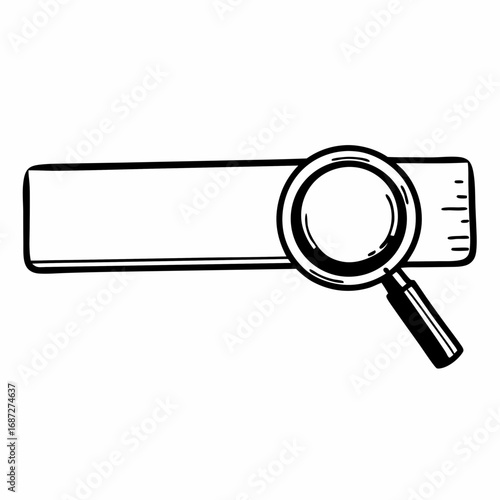 A black and white illustration of a magnifying glass over a ruler with measurement markings shown clearly