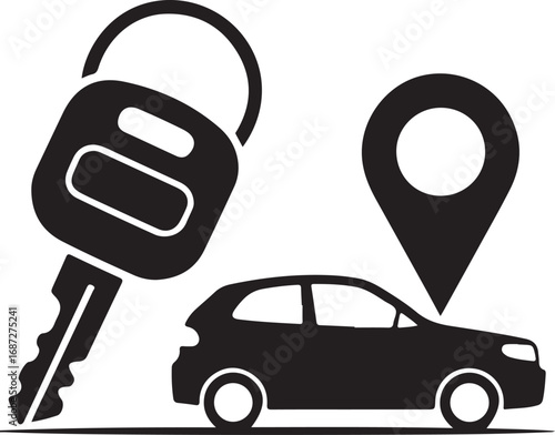Car Rental Icon with Car Key and Location Pin Vector Isolated on White Background