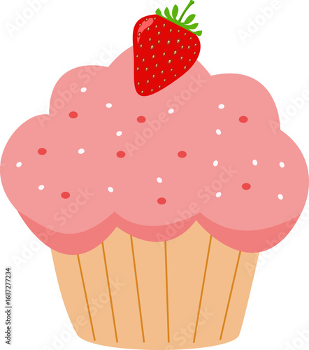 Illustration of a Cupcake with Strawberry Topping