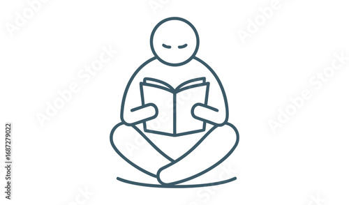Simple line drawing of a person sitting cross legged reading a book