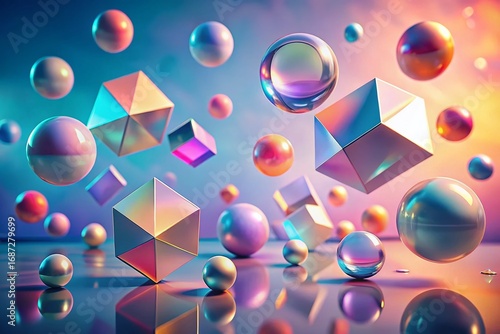Surreal Minimalist Abstract Art: Floating Geometric Shapes in Pastel Hues