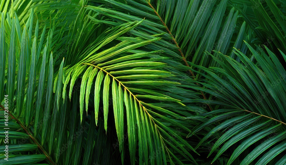 Fototapeta premium Close-up view of vibrant green palm fronds