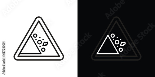 Falling rocks or debris warning road sign design elements pack. Vector symbols for UI Designs