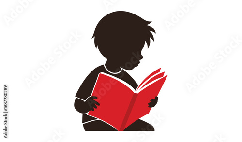 Silhouette of a child reading a red book
