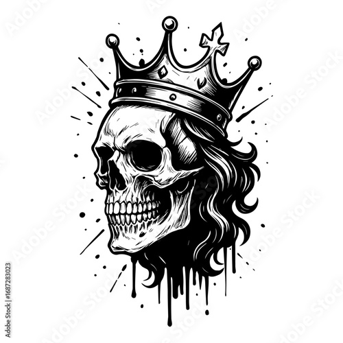 side pose skull with crown illustration vector