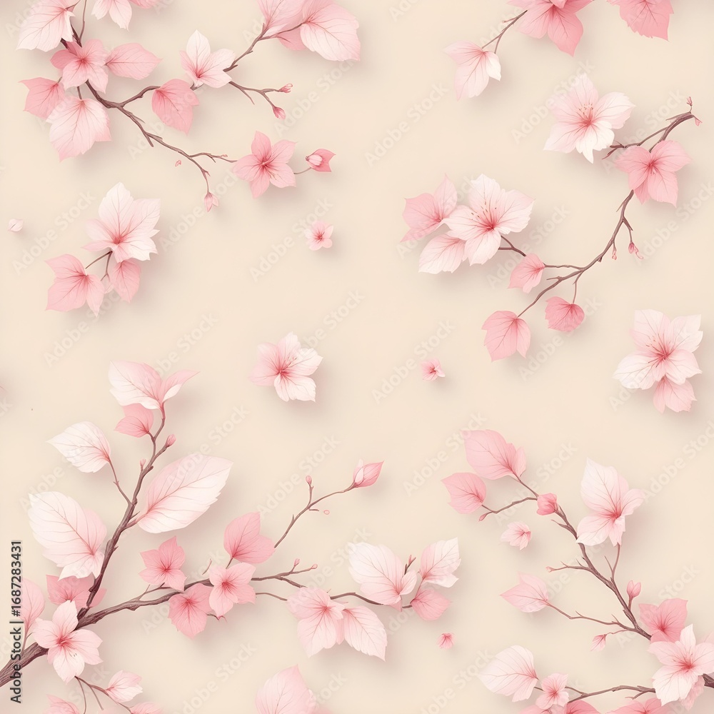 Fototapeta premium Watercolor floral pattern of hand-painted wildflowers and sprawling leaves tied with a sheer ribbon on a bright white silk background, created for wallpaper and fabric, illuminated with diffused