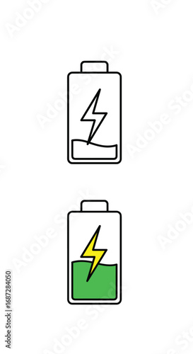 Visual battery charge levels showing low and medium energy status