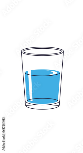 A refreshing glass of clear blue liquid rests on a white background awaiting a sip