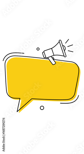 Announcing important news using a megaphone inside a bright yellow speech bubble