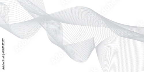 Dynamic minimal smoke sound line. Abstract glowing white blend line smooth flow soundwave curve energy gradient vector futuristic digital outline line science design.	