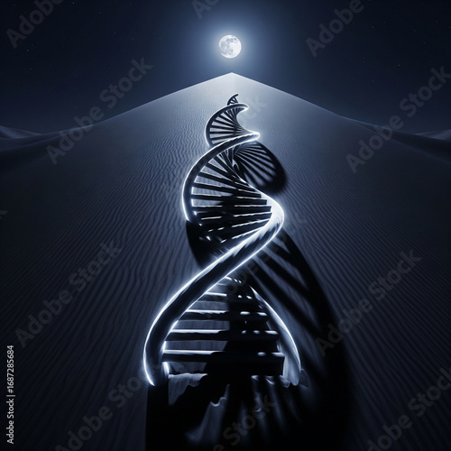 Futuristic glowing DNA pattern carved into desert dunes at night, surreal science illustration_.png
Actions: