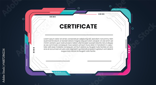 Futuristic Certificate Template with Neon Accents and Techy Border