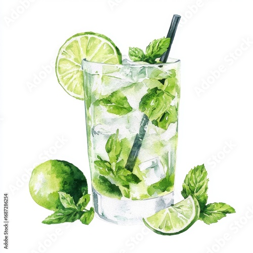 Refreshing mojito with fresh mint and lime garnishes served in a tall glass