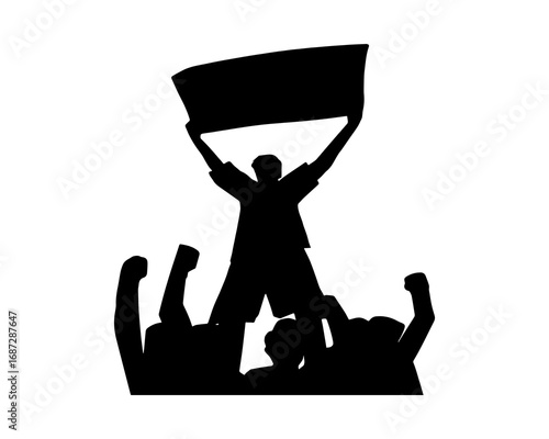 Silhouette of a crowd protesting with a blank banner, vector illustration for social activism and political demonstration concepts