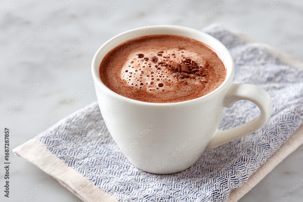 Fototapeta premium White coffee cup with chocolate powder on top