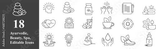 Editable ayurvedic, Beauty, Spa Icons