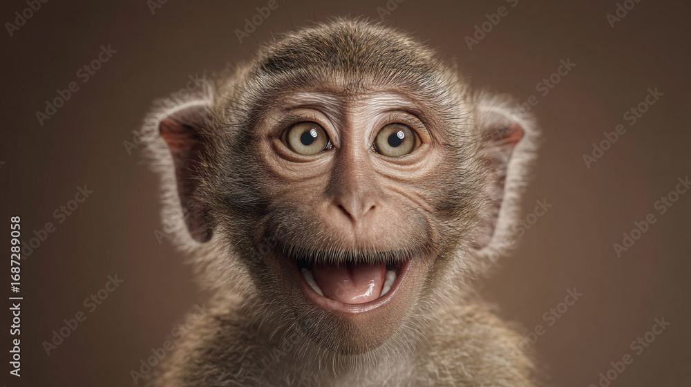 Obraz premium Close up portrait of a monkey with its mouth open and a happy expression on its face