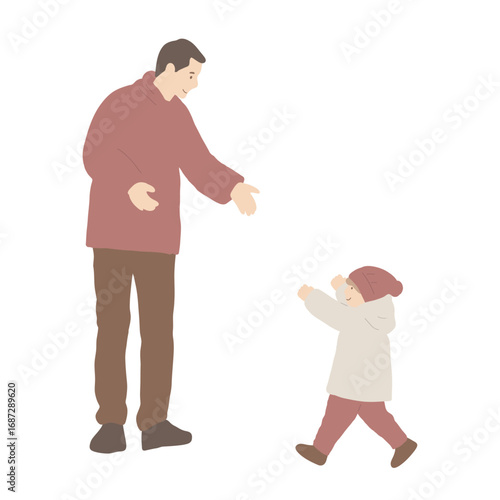 フラットイラスト　抱っこを求める男の子　秋・冬