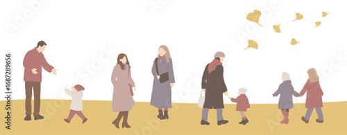フラットイラスト　秋の人々　表情無し