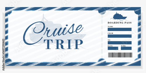 Cruise Ticket Template! Modern vector boarding pass design for your travel promotions. Customizable mockup for cruise trips, events and more. Easy to edit and ready to use!

