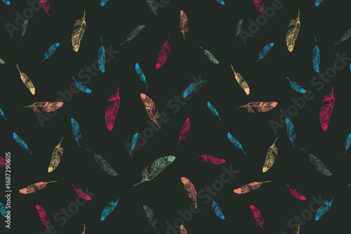 Vector art of colorful feather pattern on a dark background, ideal for scrapbooking and digital art projects