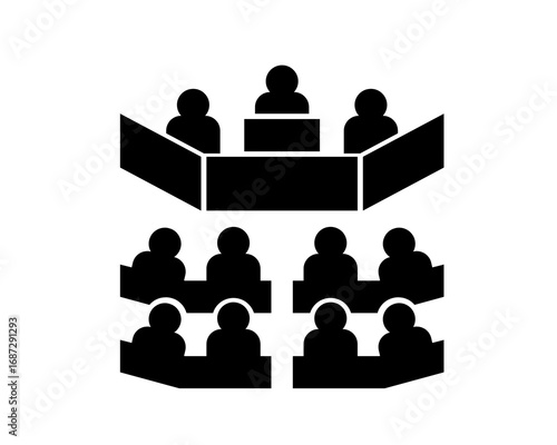 Conference meeting silhouette icon, representing a gathering, and teamwork