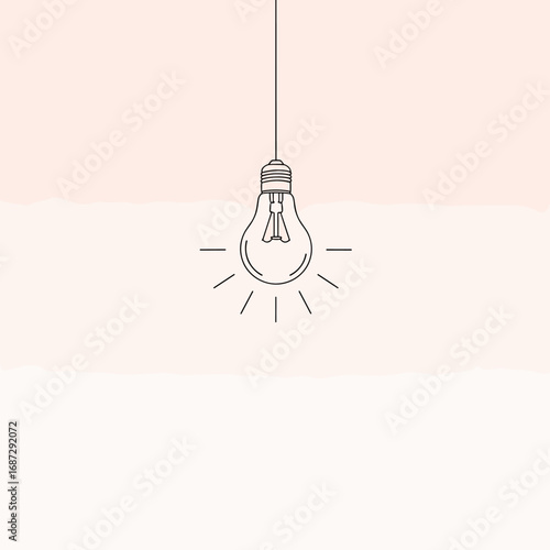 A simple line drawing of a light bulb illuminating with bright radiating lines against a soft gradient background