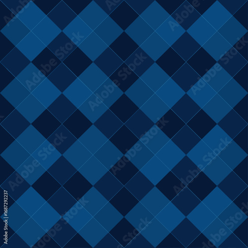A deep blue and navy diamond patterned background representing classic style and sophistication