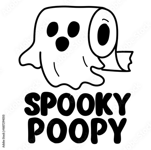 Funny Halloween design featuring a toilet paper roll dressed as a ghost with the phrase 