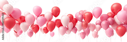 Bunch of pink and red balloons isolated on transparent background