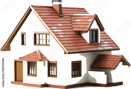 Charming miniature house with red roof tiles isolated on a clean white backdrop