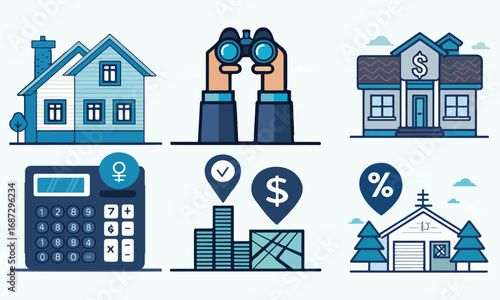 Real Estate Finance  Mortgage Calculator Illustration Set