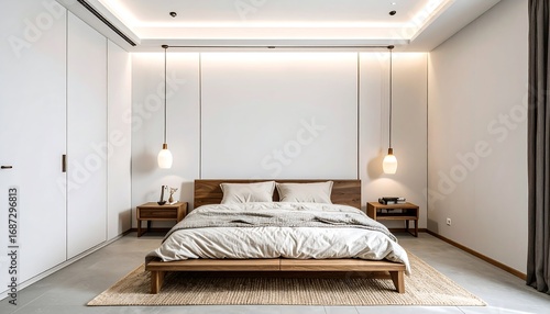 Modern minimalist bedroom with natural light