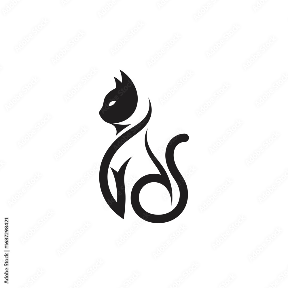 Naklejka premium Elegant Sitting Cat Silhouette Logo