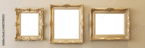 Ornate Cream Wooden Photo Frame with Floral Design,Ornate Gold Frame Empty Canvas Vintage Style Artwork,ornate beige picture frame,Ornate Wood Picture Frame, Empty, Classic Style, 3D Render,Ai