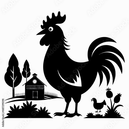 Crowing Rooster Silhouette - Farm Style