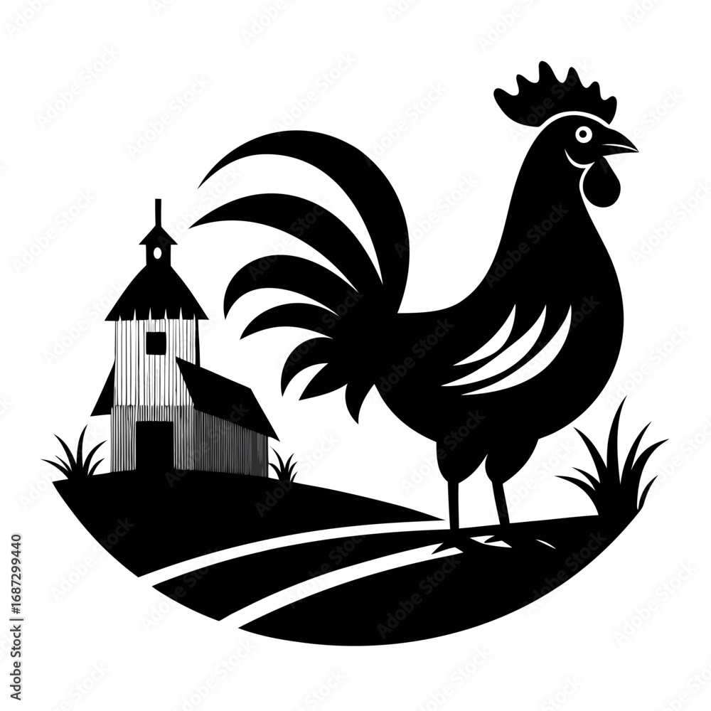 Obraz premium Crowing Rooster Silhouette - Farm Style